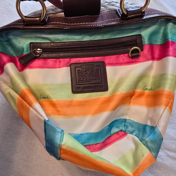 Coach Legacy 10728 Basket Tote Woven Straw Espresso Brown Leather Turn Lock GUC - Picture 10 of 16